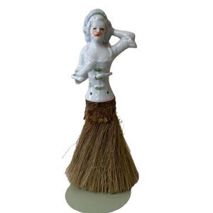 Vintage German Half doll, ceramic and clothes brush is in good shape. 8 inches